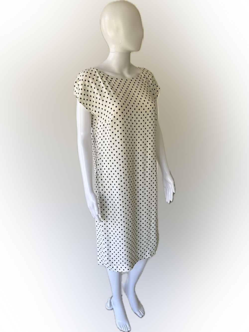 Prada Cream Slip On Midi Dress with Navy Polka Dot